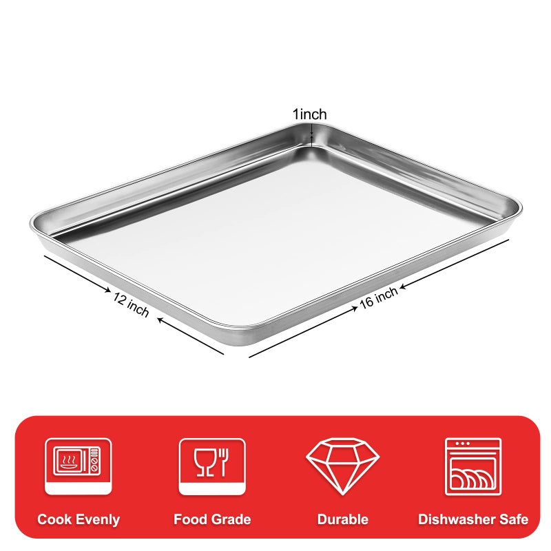 Zacfton Stainless Steel Baking Sheet Cookie Tray, Cookie Sheet for Toaster Oven Baking Pan Tray, Jelly Roll Pan Size 16 x 12 x 1 Inch Easy Clean & Non-stick & Non-toxic & Dishwasher Safe - Image 2